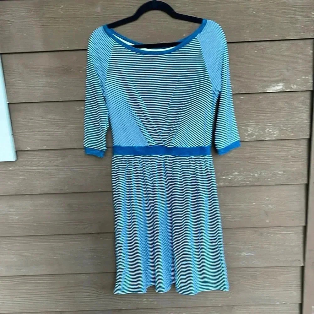 NWT Anthropologie blue/white striped with denim accents dress size small